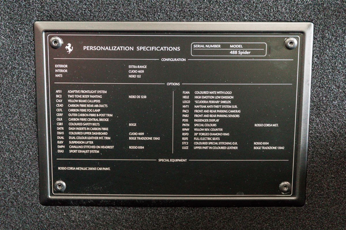 FERRARI 488 CONVERTIBLE 3.9 SPIDER 2DR SEMI AUTOMATIC