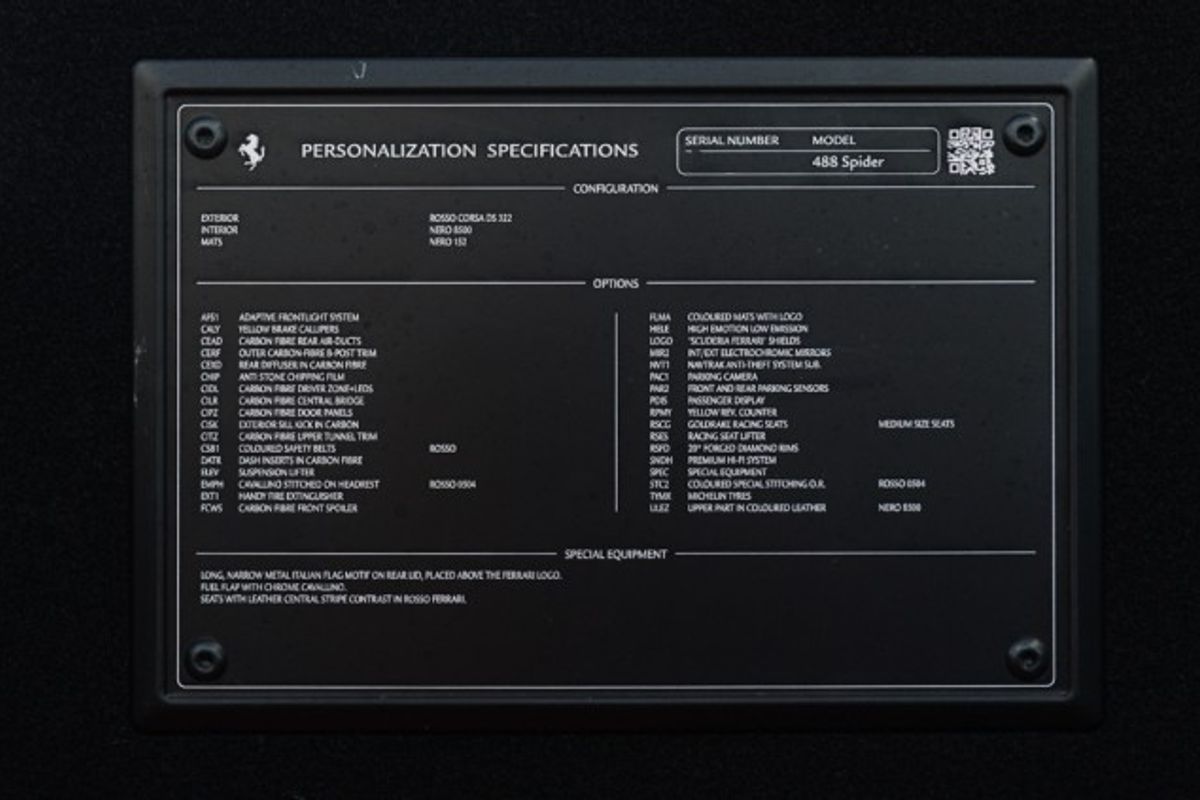 FERRARI 488 CONVERTIBLE 3.9 SPIDER 2DR SEMI AUTOMATIC