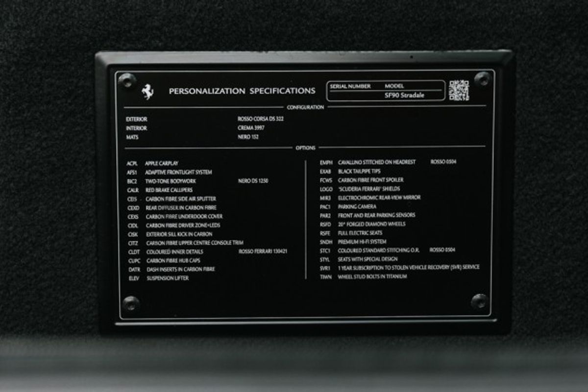 FERRARI SF90 PETROL/ELECTRIC COUPE 4.0 STRADALE 2DR SEMI AUTOMATIC
