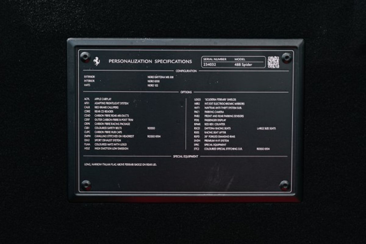 FERRARI 488 CONVERTIBLE 3.9 SPIDER 2DR SEMI AUTOMATIC